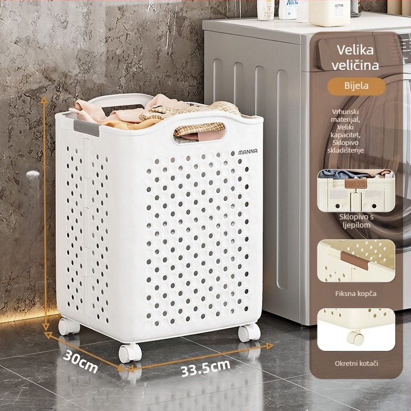 Košara za prljavo rublje, sklopiva košara za pohranu velikog kapaciteta, kanta za prljavo rublje s kotačima, kućna praonica rublja, kupaonica, WC, košara za prljavo rublje