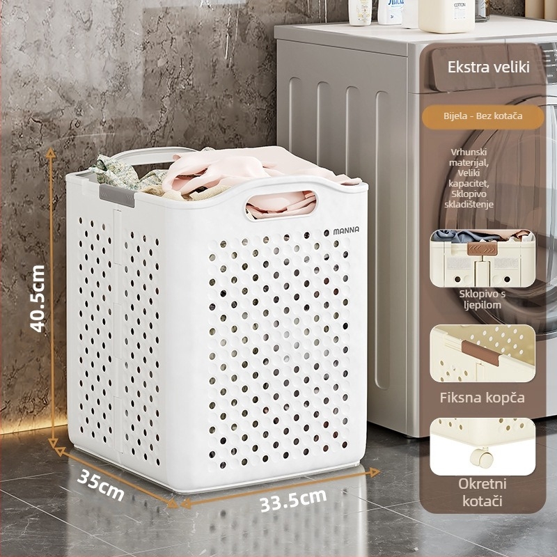 Košara za prljavo rublje, sklopiva košara za pohranu velikog kapaciteta, kanta za prljavo rublje s kotačima, kućna praonica rublja, kupaonica, WC, košara za prljavo rublje