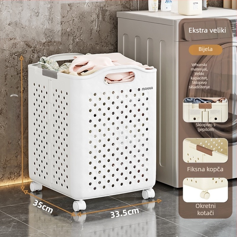 Košara za prljavo rublje, sklopiva košara za pohranu velikog kapaciteta, kanta za prljavo rublje s kotačima, kućna praonica rublja, kupaonica, WC, košara za prljavo rublje
