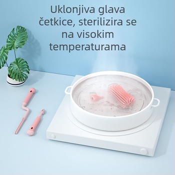 Silikonska četka za bočice, četka za dječje dude, četka za slamku, rotirajuća četka za pranje bočica, četka za ispiranje i čišćenje, set četkica za čišćenje