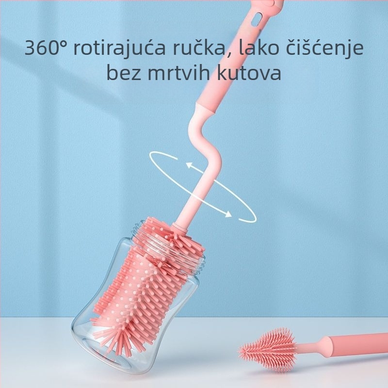 Silikonska četka za bočice, četka za dječje dude, četka za slamku, rotirajuća četka za pranje bočica, četka za ispiranje i čišćenje, set četkica za čišćenje