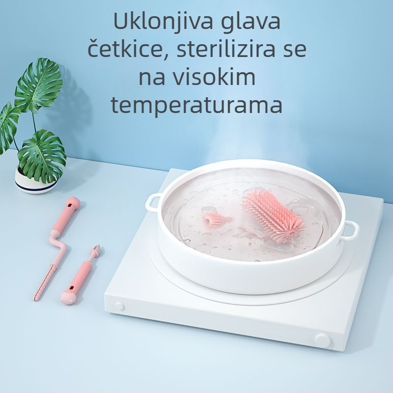 Silikonska četka za bočice, četka za dječje dude, četka za slamku, rotirajuća četka za pranje bočica, četka za ispiranje i čišćenje, set četkica za čišćenje