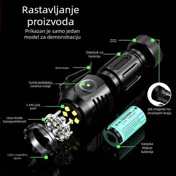 Vanjska višenamjenska jaka svjetiljka s pet svjetiljki, dugi snimci, velike snage, duga izdržljivost, super svijetla, mini prijenosna mala svjetiljka