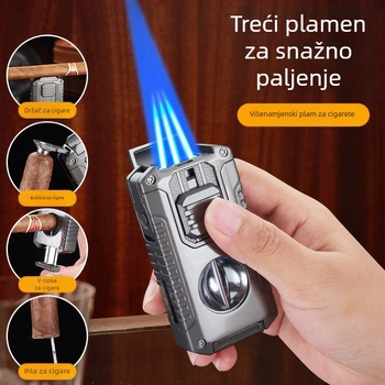 Kreativni upaljač za cigarete s pet u jednom i tri vrste plamena dolazi s prijenosnim višenamjenskim upaljačem za cigarete u obliku slova V