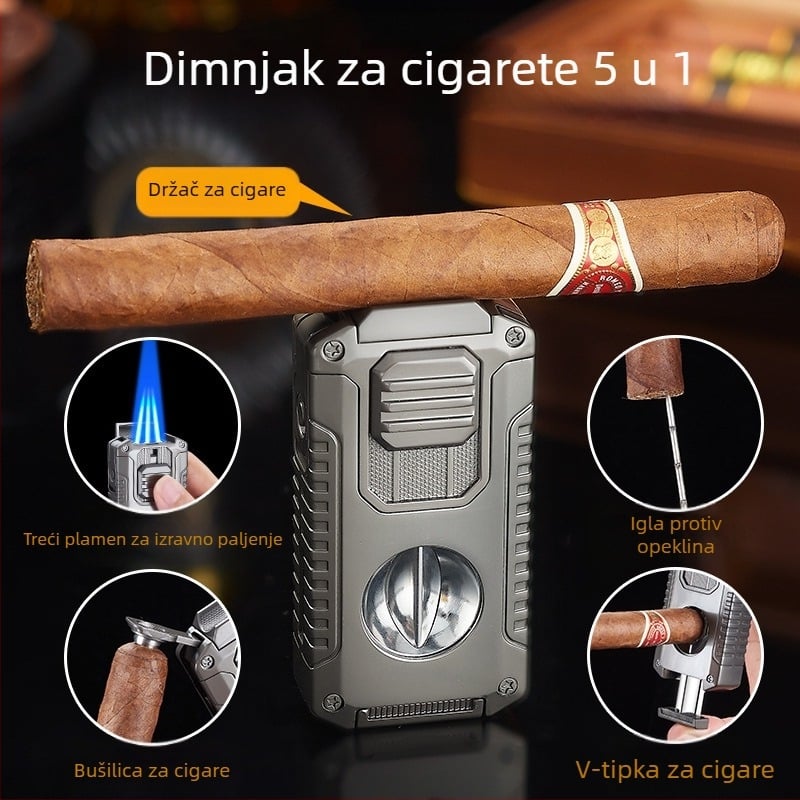Kreativni upaljač za cigarete s pet u jednom i tri vrste plamena dolazi s prijenosnim višenamjenskim upaljačem za cigarete u obliku slova V