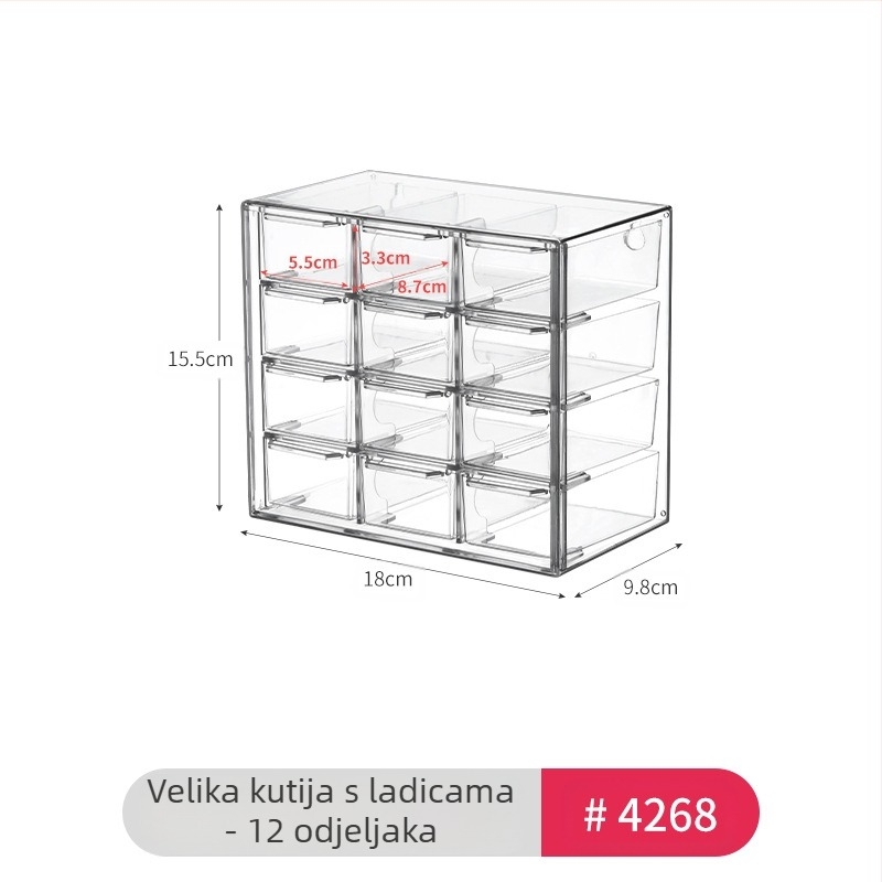 Kutija za pohranu naočala s ladicama za stolno računalo, jednostavna prozirna kutija za pohranu s više odjeljaka, organizator za kozmetičke sitnice za studentski dom