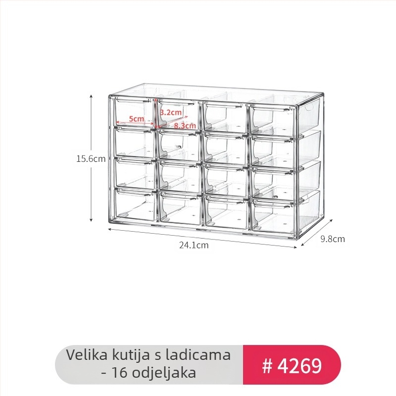 Kutija za pohranu naočala s ladicama za stolno računalo, jednostavna prozirna kutija za pohranu s više odjeljaka, organizator za kozmetičke sitnice za studentski dom