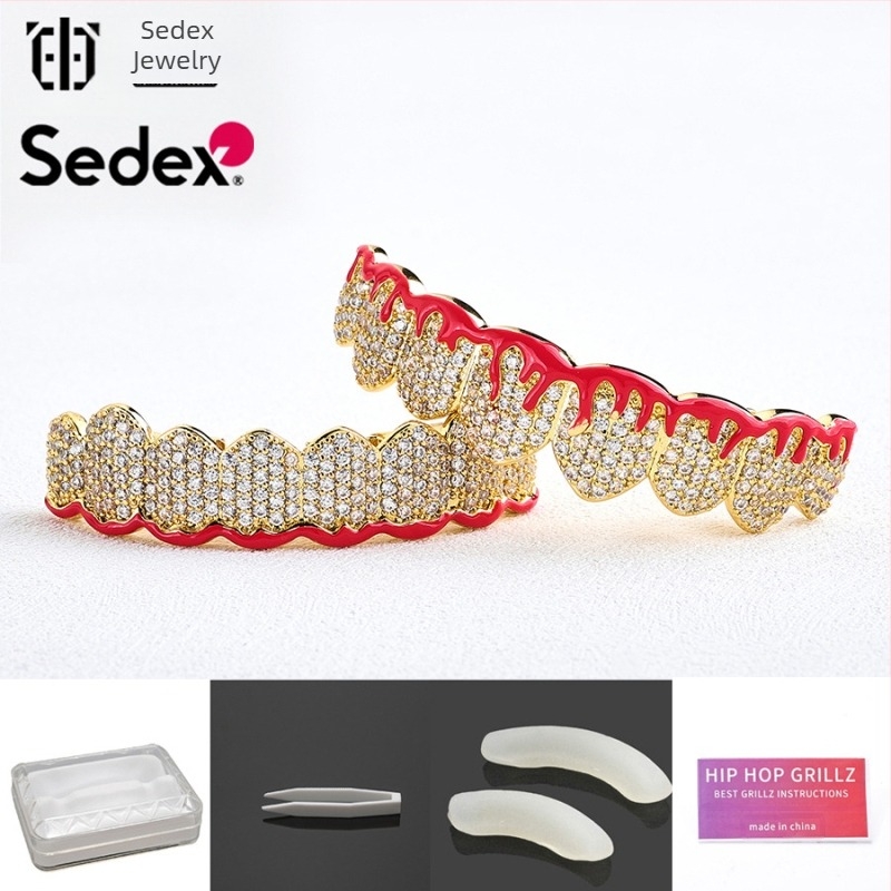 Dodaci za hip-hop aparatić za Noć vještica, prekogranični, 14-karatni zlatni, galvanizirani bakreni cirkonij, pretjerani rap dijamantni aparatić za zube