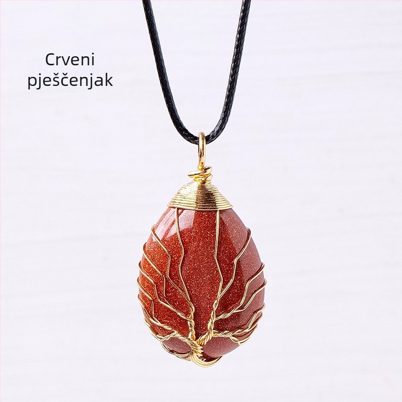 Prekogranični vrući prodajni prirodni kristal stabla života, kap vode, svileni privjesak, ručno tkana ogrlica s energetskim kamenom, veleprodaja nakita