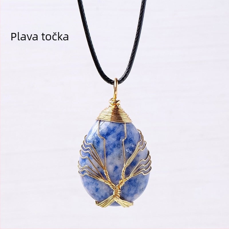 Prekogranični vrući prodajni prirodni kristal stabla života, kap vode, svileni privjesak, ručno tkana ogrlica s energetskim kamenom, veleprodaja nakita