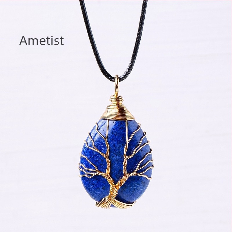 Prekogranični vrući prodajni prirodni kristal stabla života, kap vode, svileni privjesak, ručno tkana ogrlica s energetskim kamenom, veleprodaja nakita