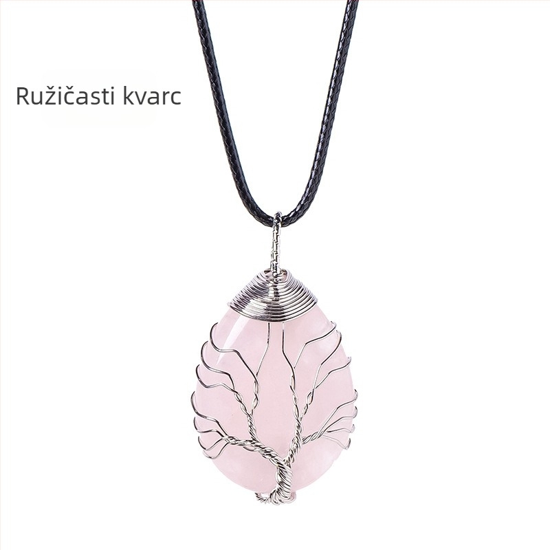 Prekogranični vrući prodajni prirodni kristal stabla života, kap vode, svileni privjesak, ručno tkana ogrlica s energetskim kamenom, veleprodaja nakita