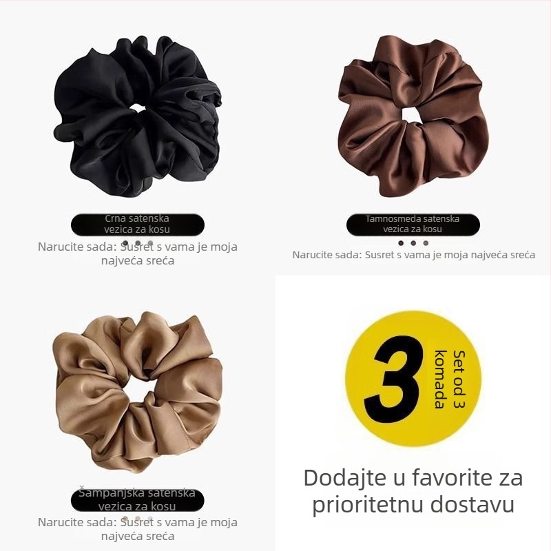 Satin Sense petlja za kosu s debelim crijevom, elegantna vezica za žene, jednostavna kuglasta glava, univerzalno pokrivalo za glavu, vrhunska, svijetlo-luksuzna, bijela