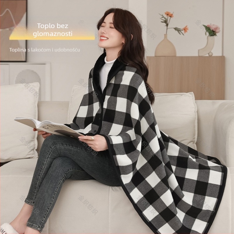 Prekogranična višenamjenska dvoslojna deka od debelog flisa, ležerna uredska deka, ženska topla deka od šala s kopčom