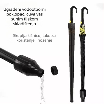 Golf kišobran s dugom ručkom i vodootpornom navlakom, poluautomatsko otvaranje i zatvaranje, automobilski kišobran s ravnom šipkom, jaka otpornost na vjetar, crna gumena krema za sunčanje