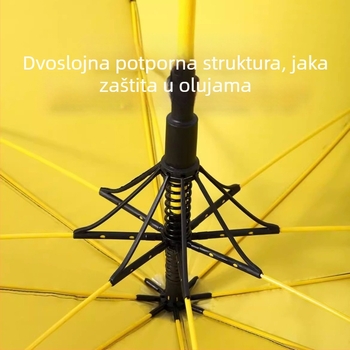 Golf kišobran s dugom ručkom i vodootpornom navlakom, poluautomatsko otvaranje i zatvaranje, automobilski kišobran s ravnom šipkom, jaka otpornost na vjetar, crna gumena krema za sunčanje