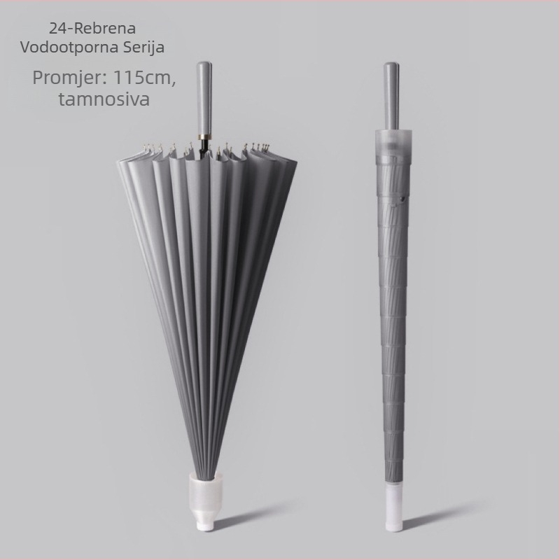 Golf kišobran s dugom ručkom i vodootpornom navlakom, poluautomatsko otvaranje i zatvaranje, automobilski kišobran s ravnom šipkom, jaka otpornost na vjetar, crna gumena krema za sunčanje