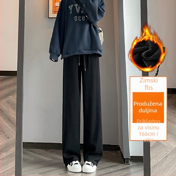 Sive uske ženske proljetne, jesenske i zimske trenirke visokog struka, ravne, drapirane, male ležerne sportske duge hlače