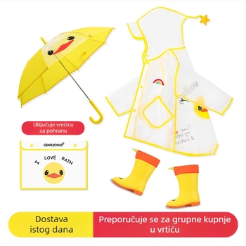 Dječji kabanica za dječake, prozirni obrub, žuti pončo s patkom, produženi, za cijelo tijelo, vodootporni, za djevojčice s dinosaurima