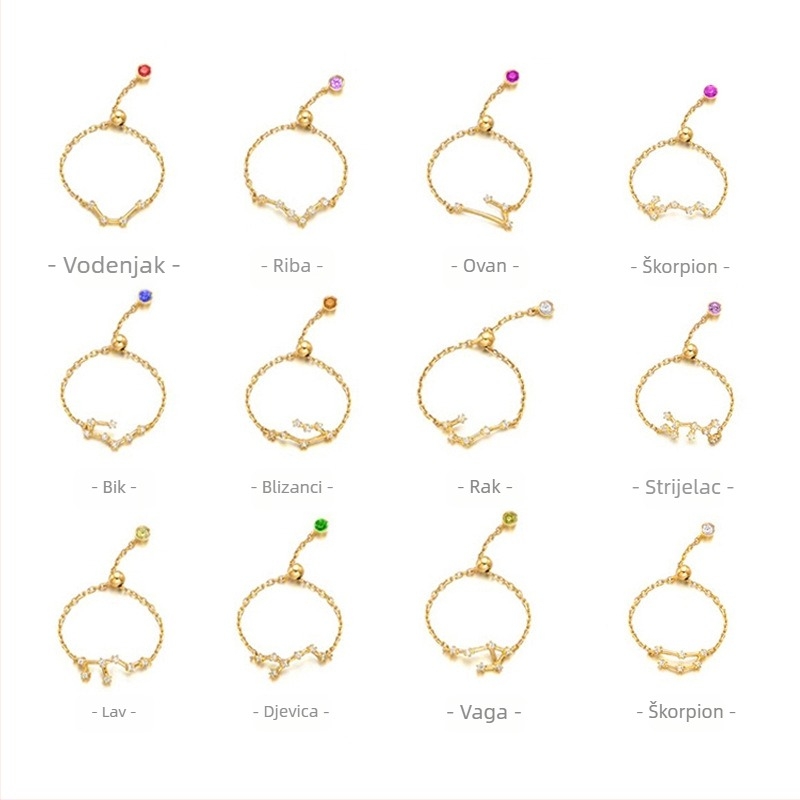 Ženski srebrni prsten od 925 srebra u korejskom stilu, modni prsten s ugrađenim dijamantima i dvanaest zviježđa, elegantni prsten s laganim perlama za kažiprst, ženski J4963
