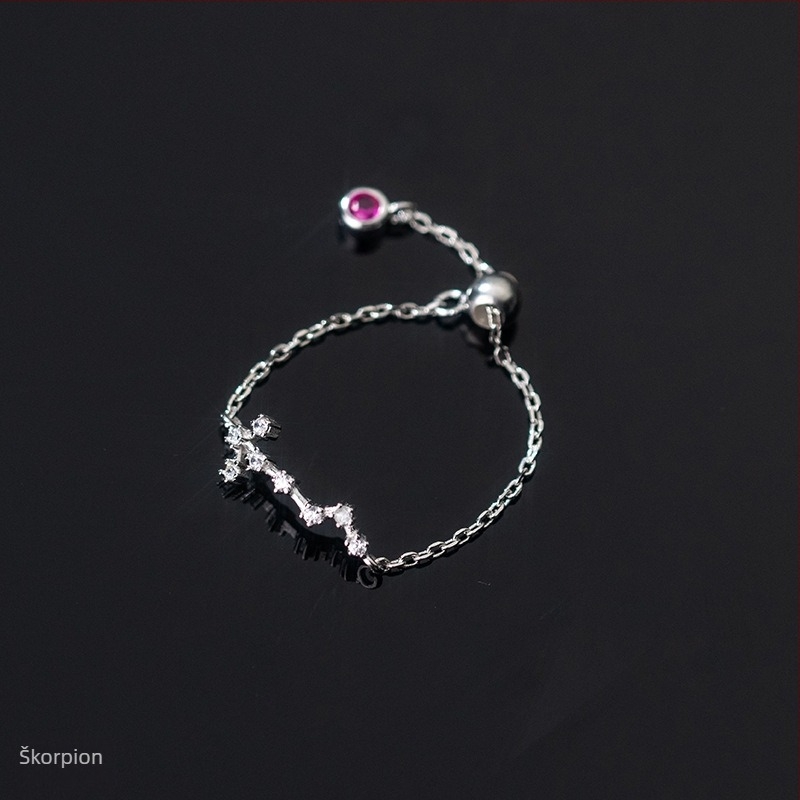 Ženski srebrni prsten od 925 srebra u korejskom stilu, modni prsten s ugrađenim dijamantima i dvanaest zviježđa, elegantni prsten s laganim perlama za kažiprst, ženski J4963