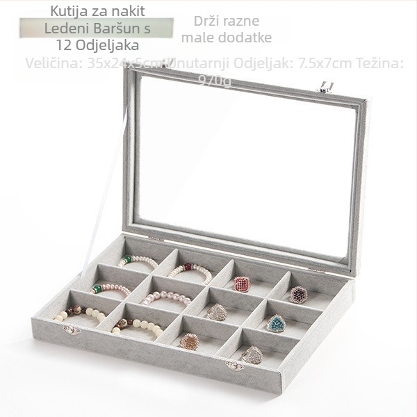 Baršunasta kutija za nakit velikog kapaciteta za prstenje i nakit, prozirna posuda za nakit, kutija za nakit, ogrlica, nakit