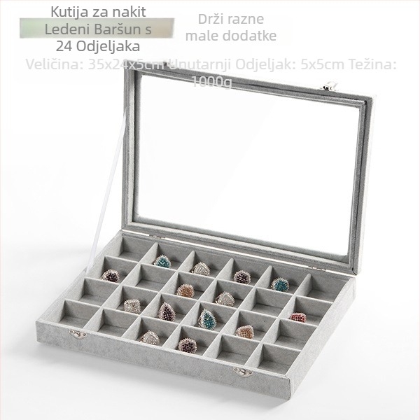 Baršunasta kutija za nakit velikog kapaciteta za prstenje i nakit, prozirna posuda za nakit, kutija za nakit, ogrlica, nakit