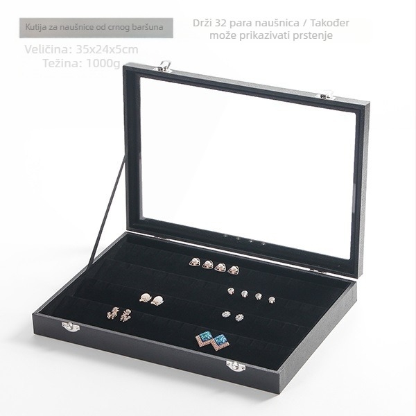 Baršunasta kutija za nakit velikog kapaciteta za prstenje i nakit, prozirna posuda za nakit, kutija za nakit, ogrlica, nakit
