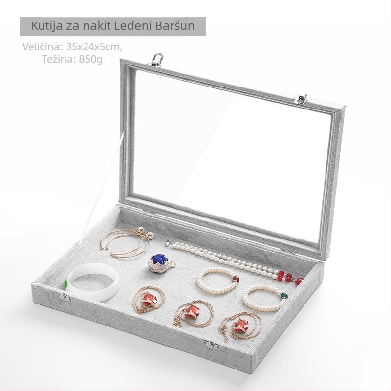 Baršunasta kutija za nakit velikog kapaciteta za prstenje i nakit, prozirna posuda za nakit, kutija za nakit, ogrlica, nakit