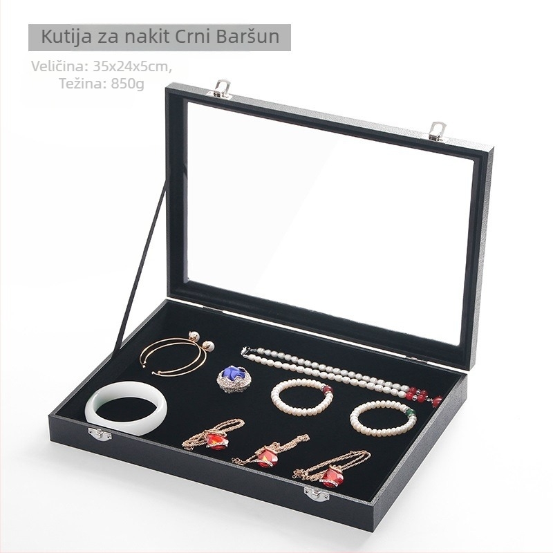 Baršunasta kutija za nakit velikog kapaciteta za prstenje i nakit, prozirna posuda za nakit, kutija za nakit, ogrlica, nakit