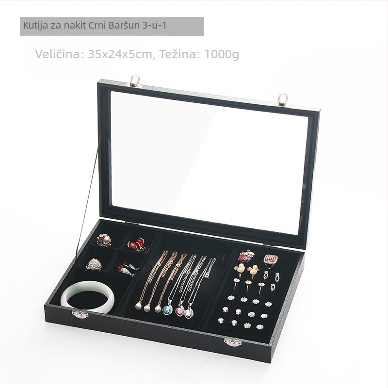 Baršunasta kutija za nakit velikog kapaciteta za prstenje i nakit, prozirna posuda za nakit, kutija za nakit, ogrlica, nakit