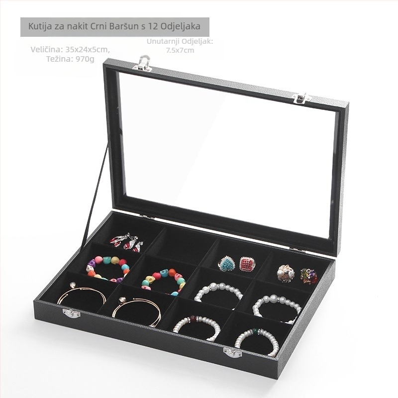 Baršunasta kutija za nakit velikog kapaciteta za prstenje i nakit, prozirna posuda za nakit, kutija za nakit, ogrlica, nakit