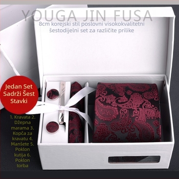 Tvornica prekograničnog muškog odijela od šest dijelova, poslovnog crnog 8 cm prugastog oblika s kravatom za ruku, poklon kutija za mladoženju i vjenčanje