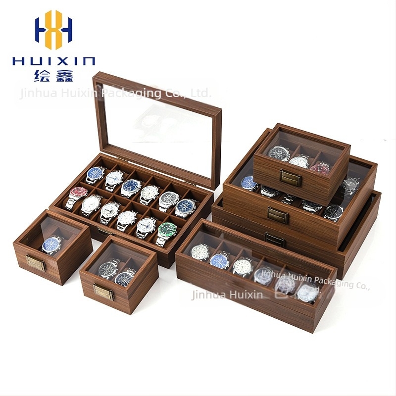 Veleprodajna drvena kutija za pohranu satova, crna drvena kolekcija satova i nakita od oraha, višenamjenska kutija