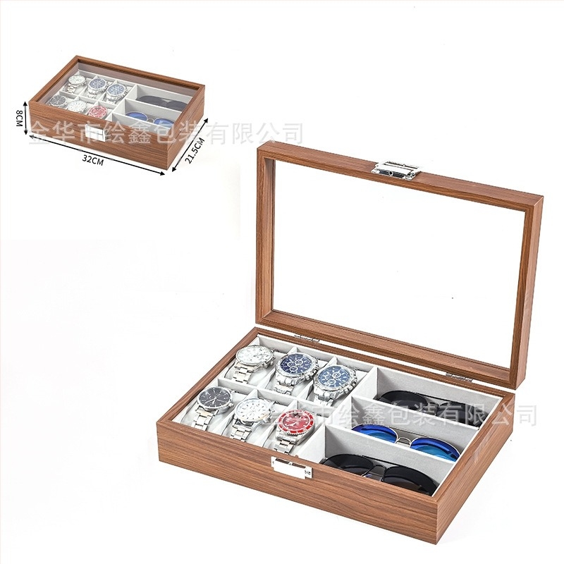 Veleprodajna drvena kutija za pohranu satova, crna drvena kolekcija satova i nakita od oraha, višenamjenska kutija