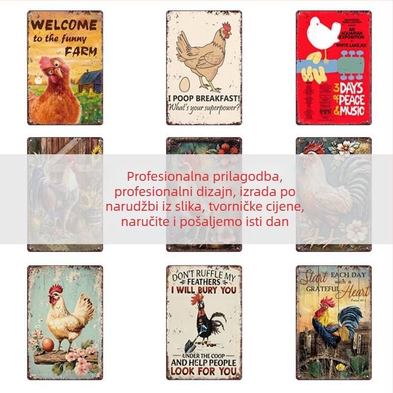 Prekogranični vrući prodajni zanimljivi znak pijetla, retro seoski pijetao, američki željezni slikar, kućni poster, dekoracija restorana, slikanje