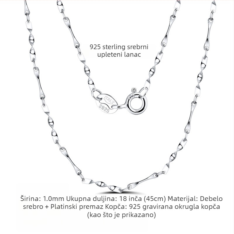 S925 srebrni box lanac, twist dizajn, DIY, bez privjeska