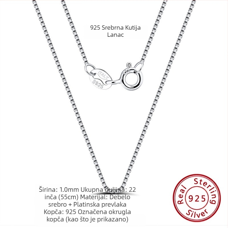 S925 srebrni box lanac, twist dizajn, DIY, bez privjeska