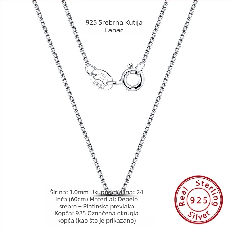 S925 srebrni box lanac, twist dizajn, DIY, bez privjeska