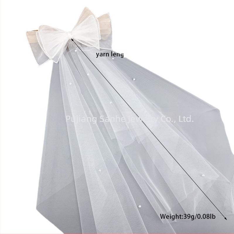 Vjenčani francuski retro mali veo prekogranični vrući prodajni super vilinski vjenčani foto-registracija s velikom mašnom i bisernim pokrivalom za glavu