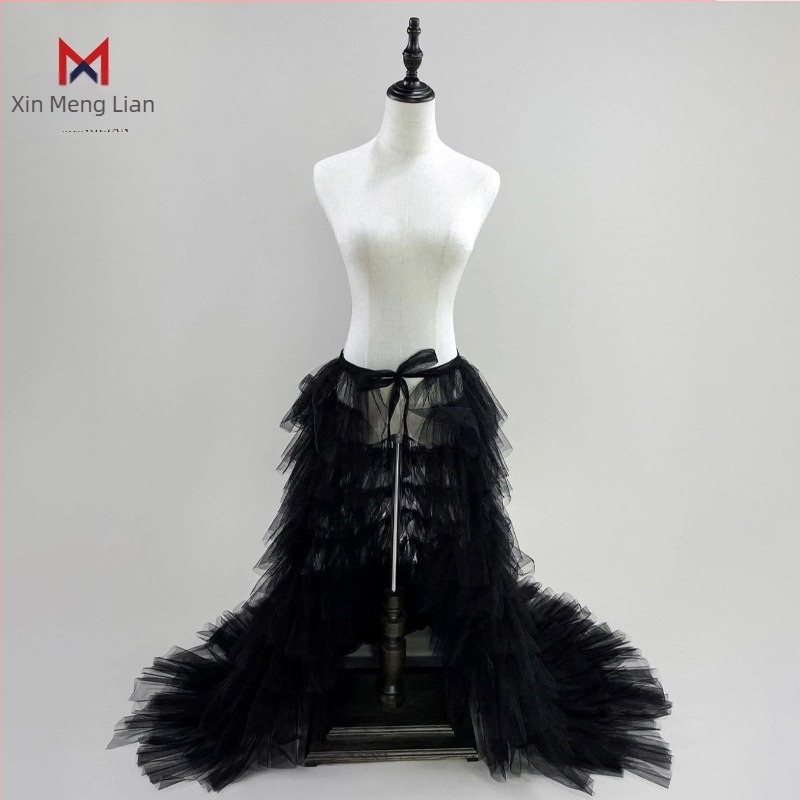 Elegantna europska i američka prekogranična mrežasta suknja za tortu s vezicama, jednodijelna duga suknja A-kroja s visokim strukom i pončoom