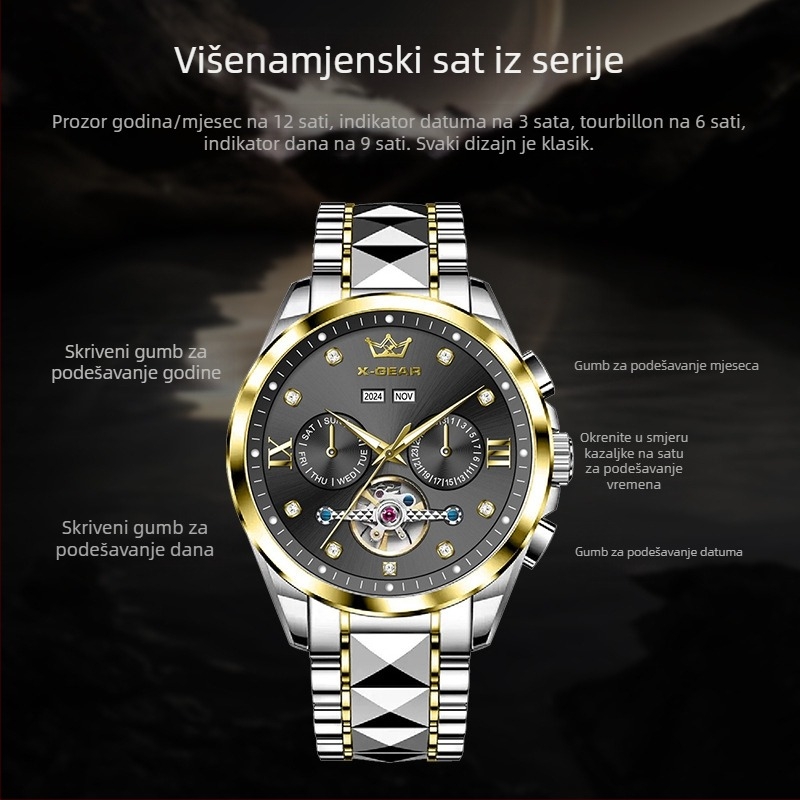 X-Gear Neptune Star Perpetual Calendar Tourbillon sat Potpuno automatski mehanički skelet muški sat Mehanički Tourbillon