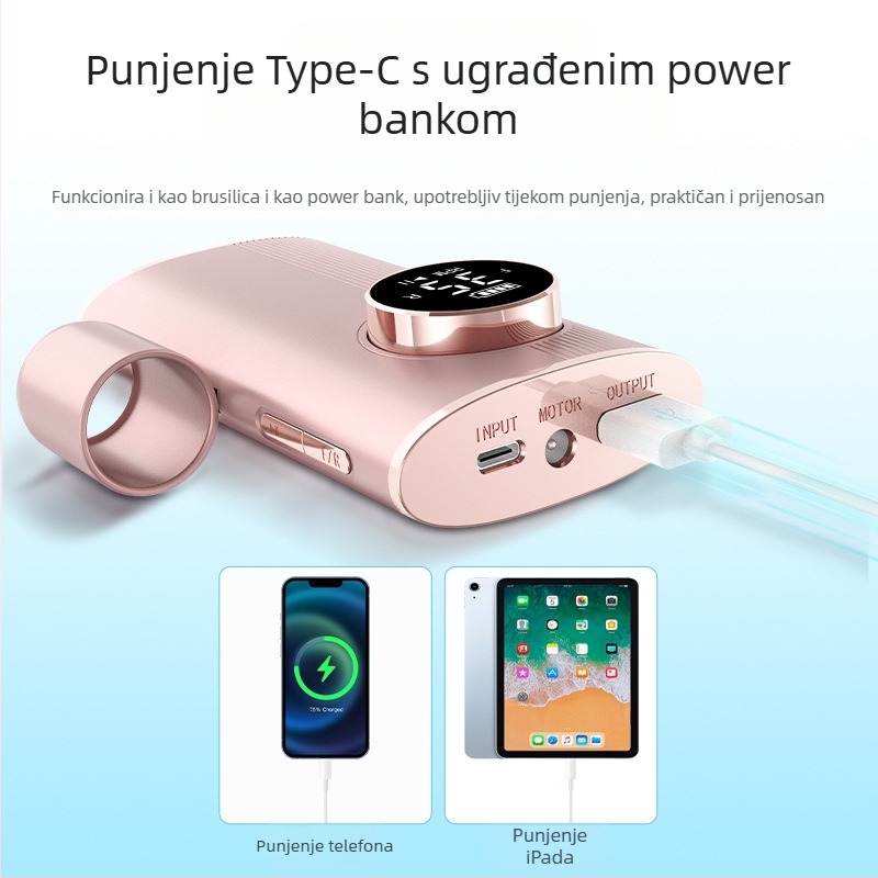 Power Bank, višenamjenski alat za poliranje noktiju, poliranje i uklanjanje laka za nokte i uklanjanje mrtve kože, punjivi prijenosni višenamjenski alat za manikuru