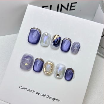 [San plava] Ručno nošeni gotovi komadi noktiju veleprodaja kratkih noktiju bijela uklonjiva pasta za umjetne nokte