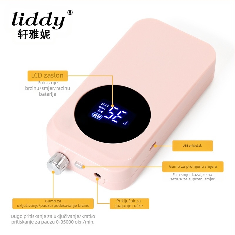 Prijenosni električni alat za poliranje noktiju s šupljom čašicom, punjač, alat za manikuru s 35000 okretaja u minuti