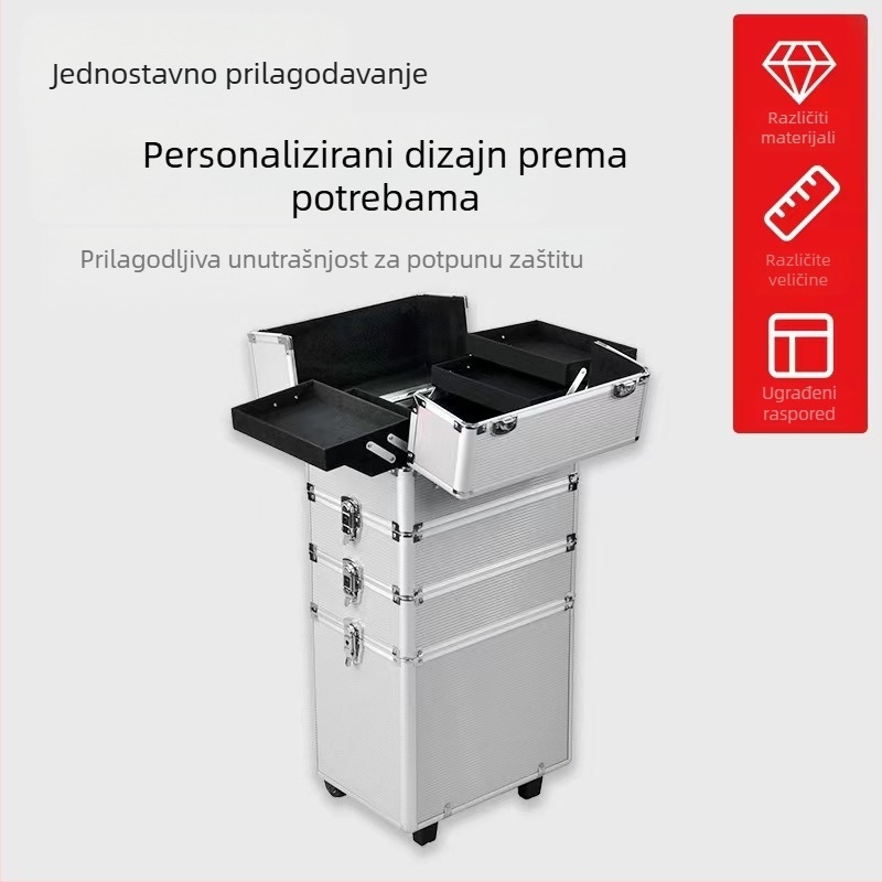 Kolica za tetoviranje i vezenje noktiju velikog kapaciteta, kozmetička kutija za šminku, posebna kutija za pohranu prtljage, kutija za alat, prijenosna kutija za kolica
