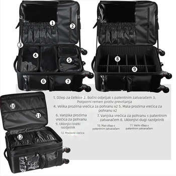 Profesionalna kutija za šminku velikog kapaciteta, kutija za kolica i kutija za pohranu šminkera, višenamjenska kutija za alat za tetoviranje i manikuru