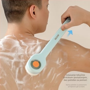 [Novi proizvod] Pritisnite četku za kupanje za trljanje, mekana dlaka duga drška za trljanje stražnje strane za trljanje blata za pranje tijela, četka za kupanje