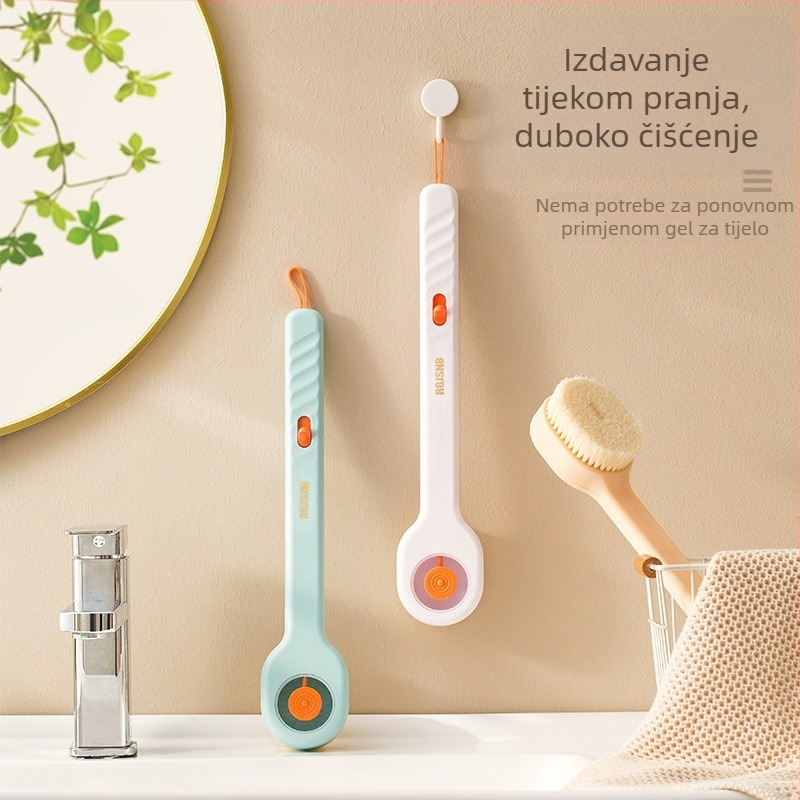 [Novi proizvod] Pritisnite četku za kupanje za trljanje, mekana dlaka duga drška za trljanje stražnje strane za trljanje blata za pranje tijela, četka za kupanje