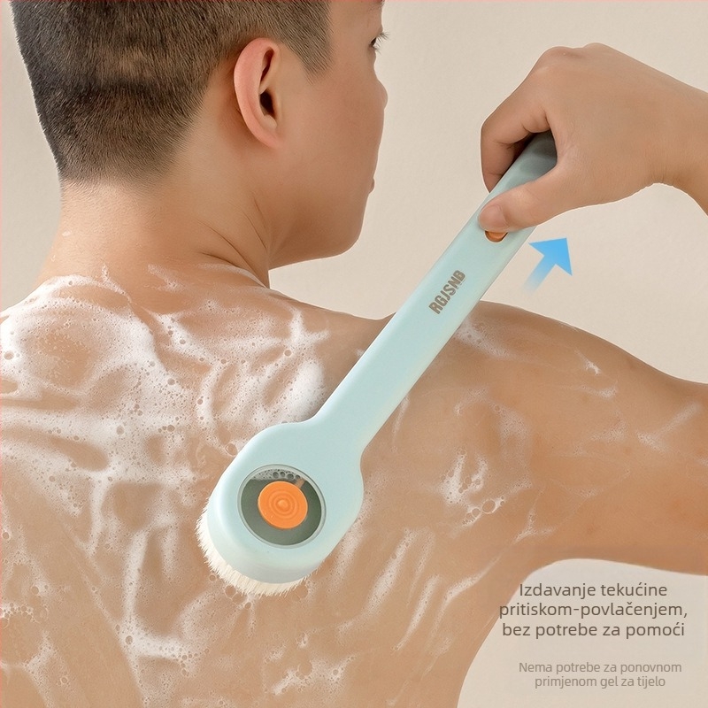 [Novi proizvod] Pritisnite četku za kupanje za trljanje, mekana dlaka duga drška za trljanje stražnje strane za trljanje blata za pranje tijela, četka za kupanje